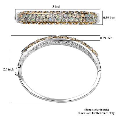 Ethiopian Welo Opal 4.20 ctw Aurora Cascade Bangle Bracelet in 18K Vermeil YG and Rhodium Over Sterling Silver (7.25 In)
