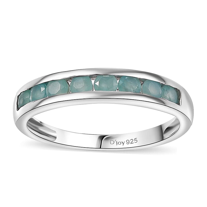 Grandidierite 0.60 ctw Band Ring in Rhodium Over Sterling Silver (Size 10.0)