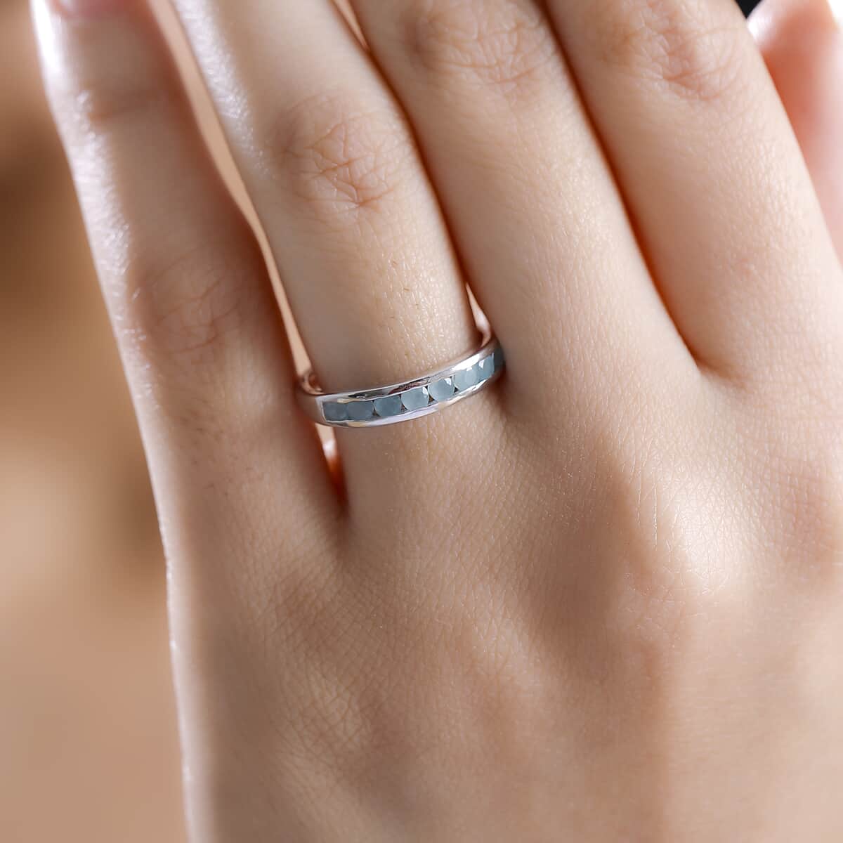 Grandidierite Band Ring in Rhodium Over Sterling Silver (Size 10.0) 0.60 ctw image number 2