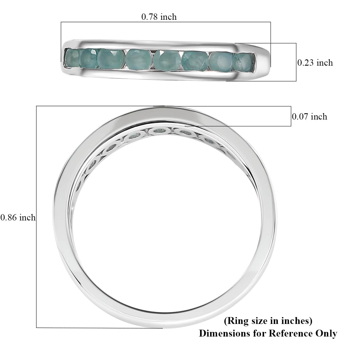 Grandidierite 0.60 ctw Band Ring in Rhodium Over Sterling Silver (Size 5.0) image number 5