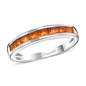 Crimson Fire Opal 0.40 ctw Half Eternity Band Ring in Rhodium Over Sterling Silver (Size 8.0)