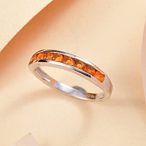 Crimson Fire Opal 0.40 ctw Half Eternity Band Ring in Rhodium Over Sterling Silver (Size 8.0)