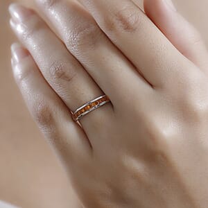 Crimson Fire Opal 0.40 ctw Half Eternity Band Ring in Rhodium Over Sterling Silver (Size 8.0)