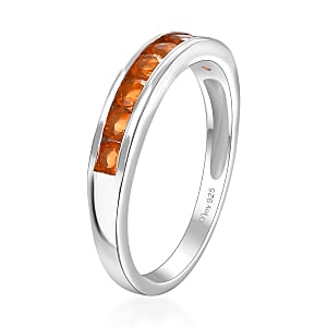 Crimson Fire Opal 0.40 ctw Half Eternity Band Ring in Rhodium Over Sterling Silver (Size 8.0)