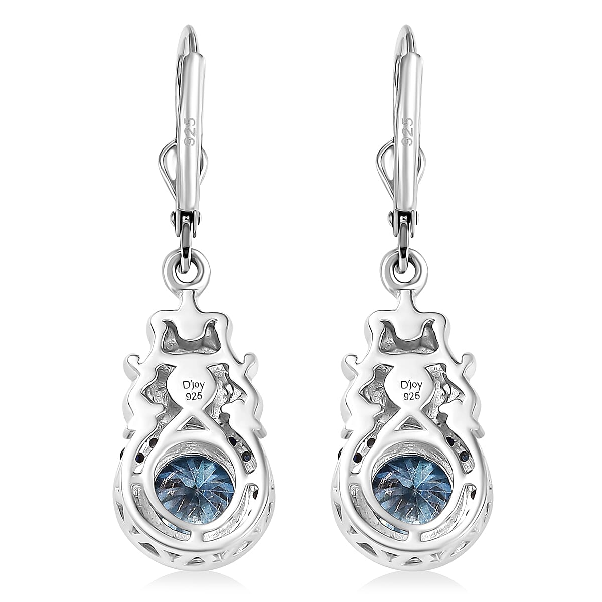 D'Joy Blue Moissanite and Blue Sapphire 3.00 ctw Blooming Rose Earrings in 18K Vermeil YG and Rhodium Over Sterling Silver