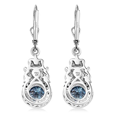D'Joy Blue Moissanite and Blue Sapphire 3.00 ctw Blooming Rose Earrings in 18K Vermeil YG and Rhodium Over Sterling Silver