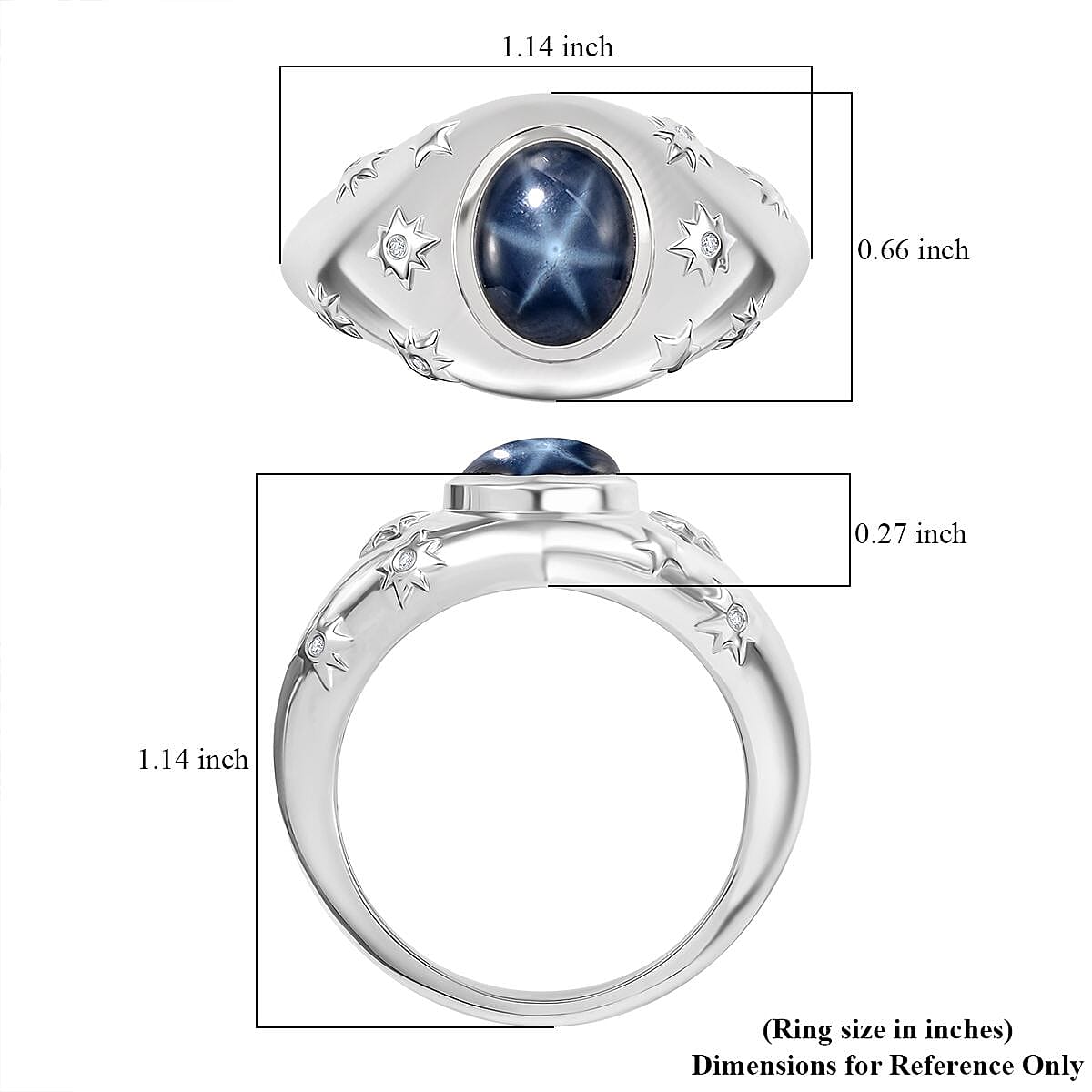 D'Joy Blue Star Sapphire (DF) and Diamond 4.30 ctw Men's Ring in Rhodium Over Sterling Silver (Size 10.0)