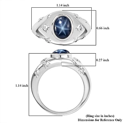 D'Joy Blue Star Sapphire (DF) and Diamond 4.30 ctw Men's Ring in Rhodium Over Sterling Silver (Size 10.0)