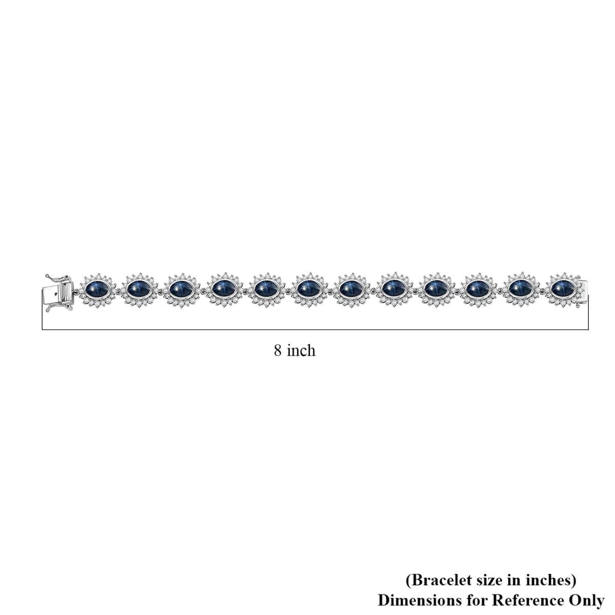 Blue Star Sapphire (DF) and White Zircon 33.50 ctw Starburst Bracelet in Rhodium Over Sterling Silver (7.25 In) image number 4