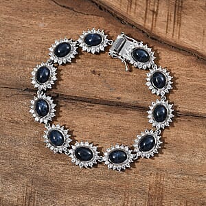 D'Joy Blue Star Sapphire (DF) and White Zircon 36.35 ctw Starburst Bracelet in Rhodium Over Sterling Silver (8.00 In)