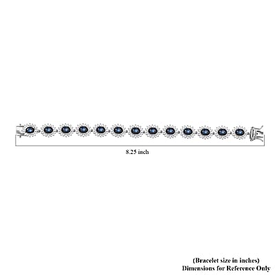 D'Joy Blue Star Sapphire (DF) and White Zircon 36.35 ctw Starburst Bracelet in Rhodium Over Sterling Silver (8.00 In)
