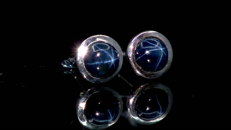 D'Joy Blue Star Sapphire (DF) 1.85 ctw Solitaire Stud Earrings in Rhodium Over Sterling Silver