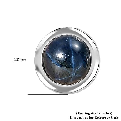 D'Joy Blue Star Sapphire (DF) 1.85 ctw Solitaire Stud Earrings in Rhodium Over Sterling Silver