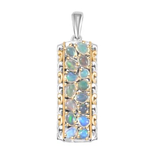 Ethiopian Welo Opal 1.50 ctw Aurora Cascade Pendant without Chain in 18K Vermeil YG and Rhodium Over Sterling Silver