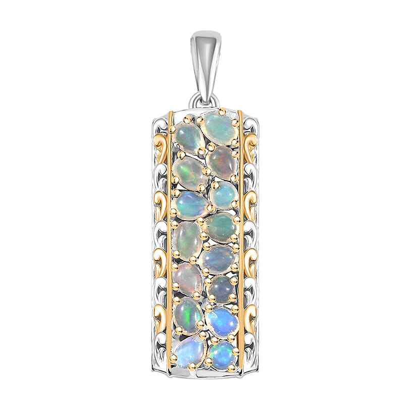 Ethiopian Welo Opal 1.50 ctw Aurora Cascade Pendant without Chain in 18K Vermeil YG and Rhodium Over Sterling Silver
