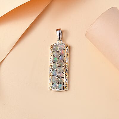 Ethiopian Welo Opal 1.50 ctw Aurora Cascade Pendant without Chain in 18K Vermeil YG and Rhodium Over Sterling Silver