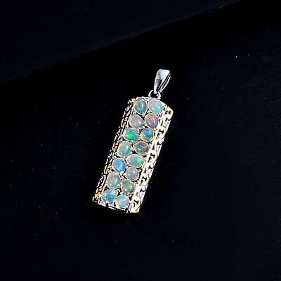 Ethiopian Welo Opal 1.50 ctw Aurora Cascade Pendant without Chain in 18K Vermeil YG and Rhodium Over Sterling Silver