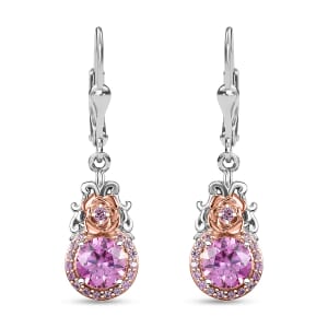 D'Joy Pink Moissanite and Pink Sapphire 3.00 ctw Blooming Rose Earrings in 18K Vermeil RG and Rhodium Over Sterling Silver