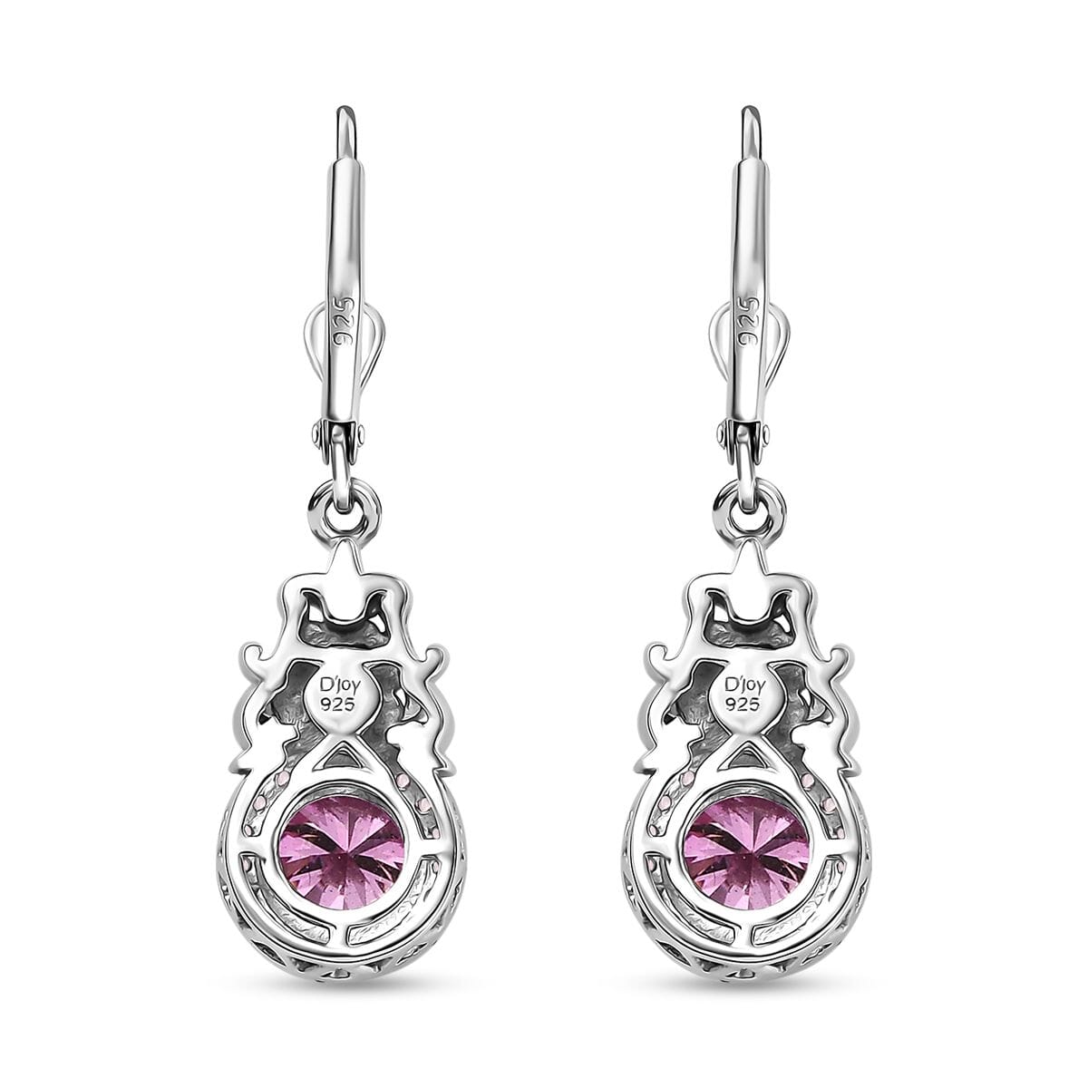 D'Joy Pink Moissanite and Pink Sapphire 3.00 ctw Blooming Rose Earrings in 18K Vermeil RG and Rhodium Over Sterling Silver image number 4
