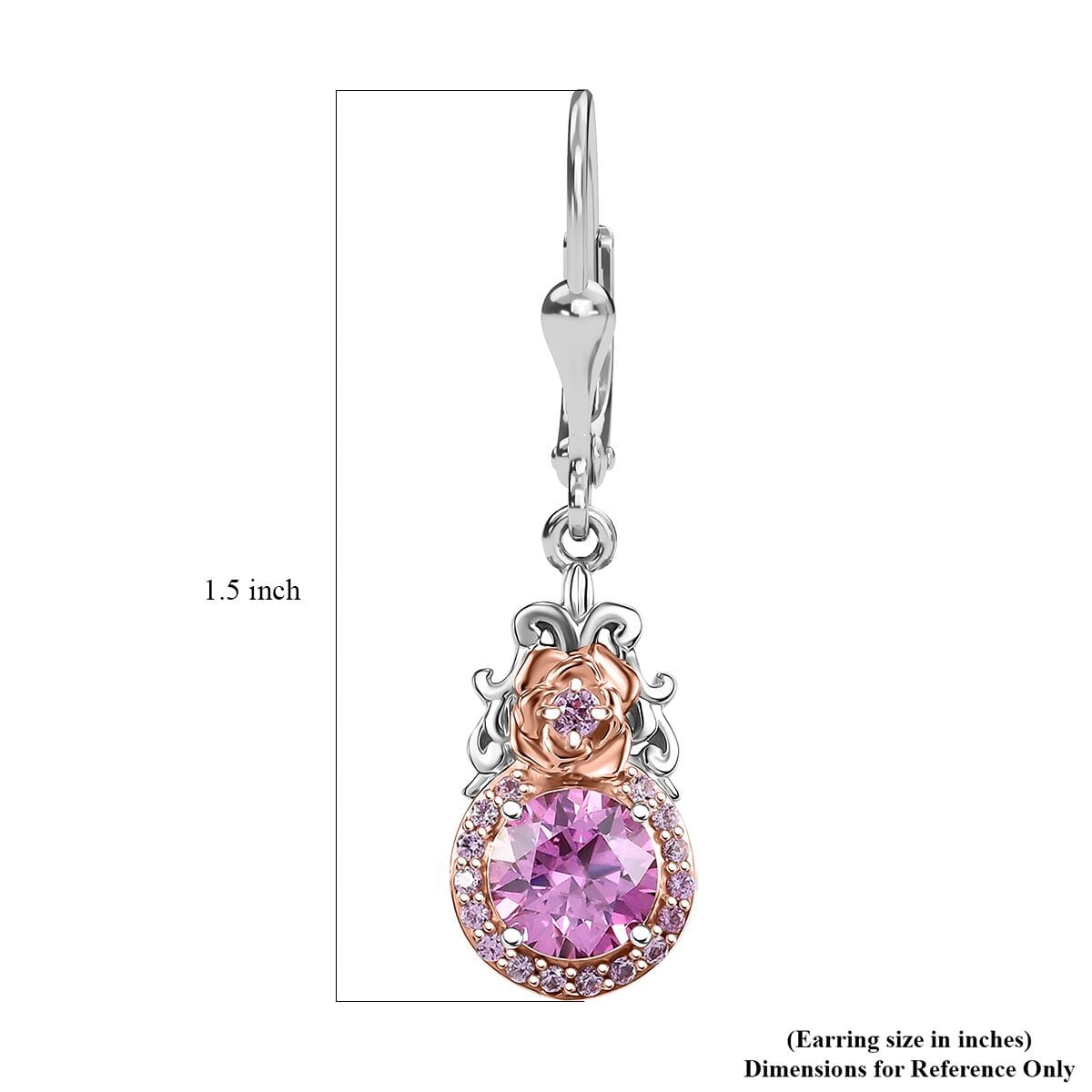 D'Joy Pink Moissanite and Pink Sapphire 3.00 ctw Blooming Rose Earrings in 18K Vermeil RG and Rhodium Over Sterling Silver image number 5