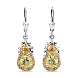 D'Joy Yellow Moissanite and Yellow Sapphire 3.00 ctw Blooming Rose Earrings in 18K Vermeil YG and Rhodium Over Sterling Silver