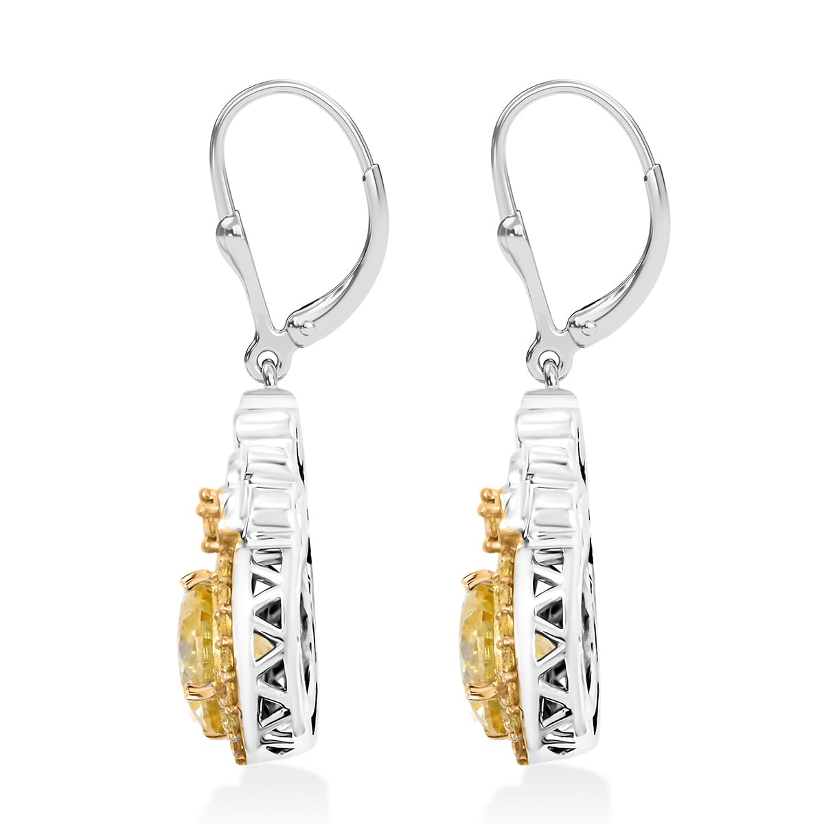 Yellow Moissanite and Yellow Sapphire 3.00 ctw Lever Back Earrings in 18K Vermeil YG and Rhodium Over Sterling Silver image number 3
