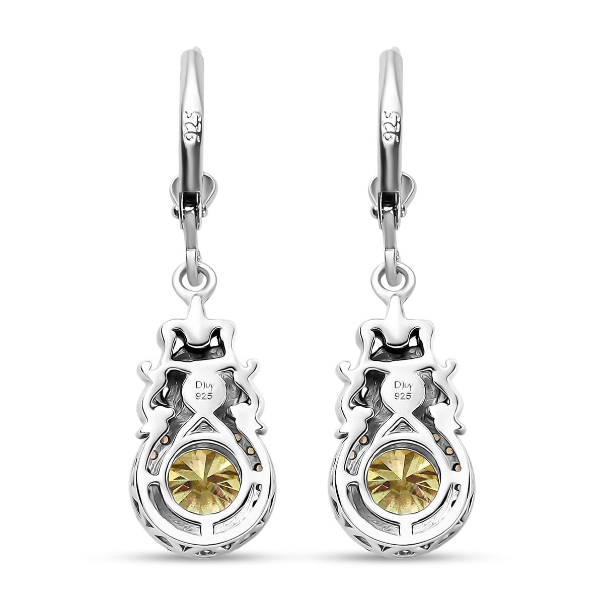 Yellow Moissanite and Yellow Sapphire 3.00 ctw Lever Back Earrings in 18K Vermeil YG and Rhodium Over Sterling Silver image number 4