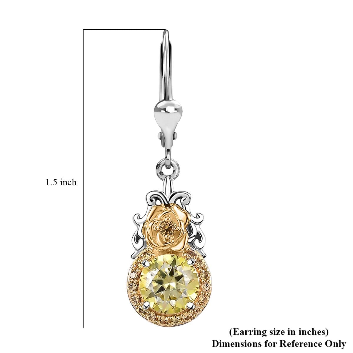 Yellow Moissanite and Yellow Sapphire 3.00 ctw Lever Back Earrings in 18K Vermeil YG and Rhodium Over Sterling Silver image number 5