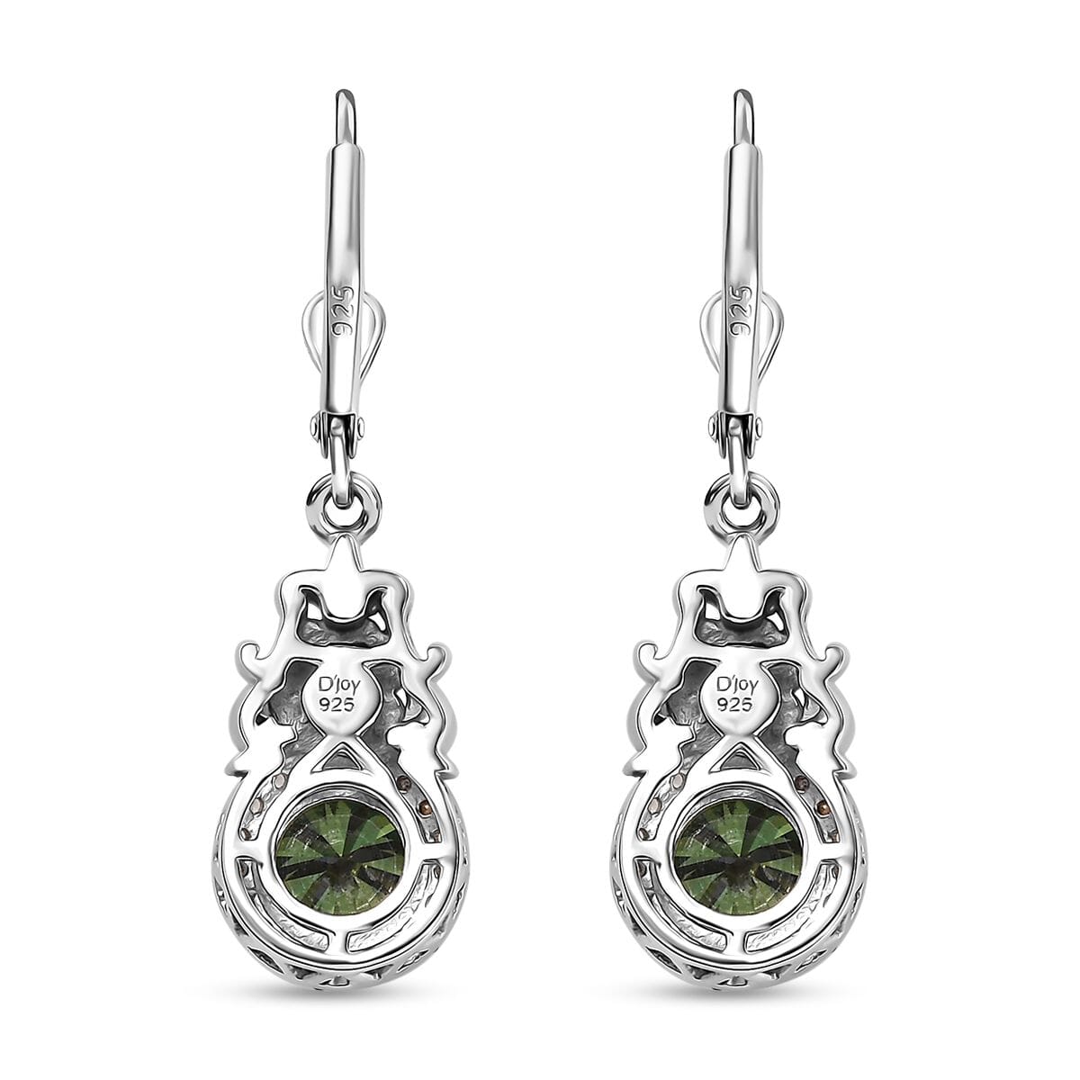 Green Moissanite and Green Sapphire 3.00 ctw Lever Back Earrings in 18K Vermeil YG and Rhodium Over Sterling Silver image number 3