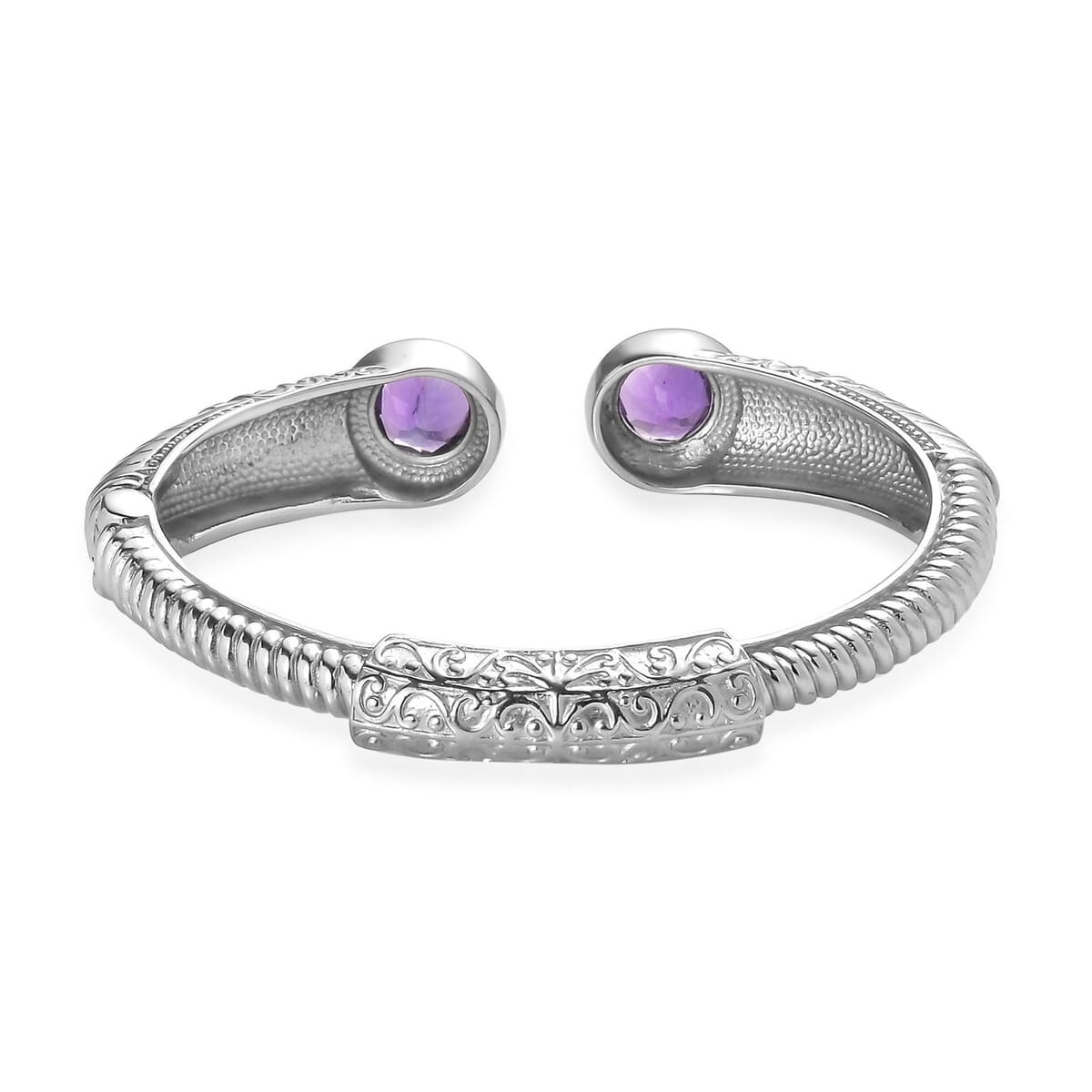 Premium African Amethyst 6.70 ctw Bangle Bracelet in Stainless Steel (7.25 In)  image number 4