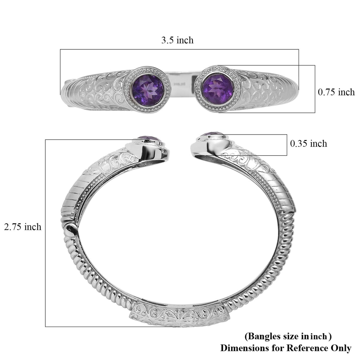 Premium African Amethyst 6.70 ctw Bangle Bracelet in Stainless Steel (7.25 In)  image number 5