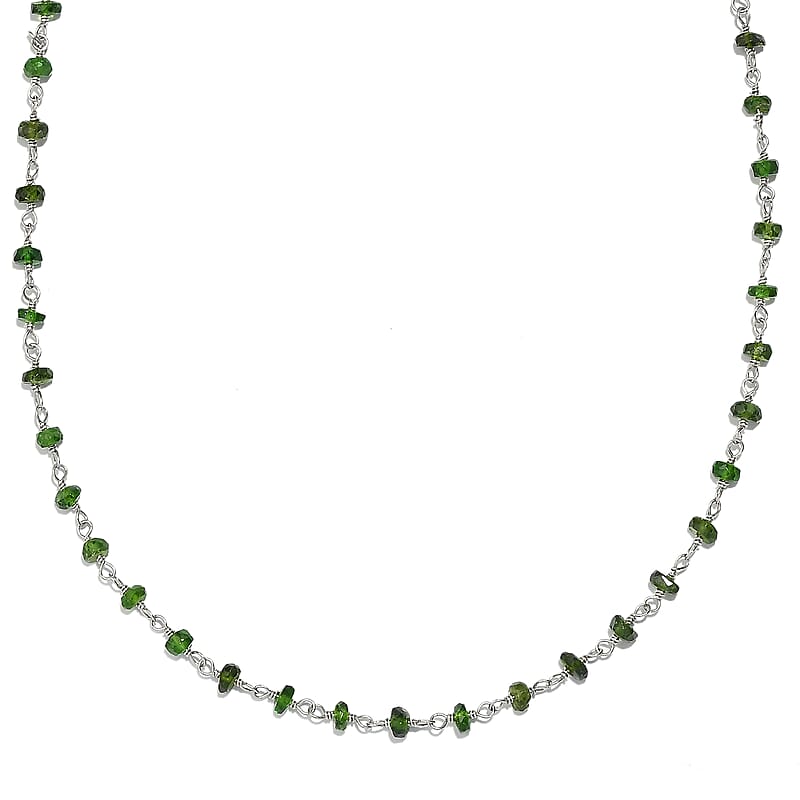 Chrome Diopside Beaded 22.00 ctw Necklace 20 Inches in Rhodium Over Sterling Silver 