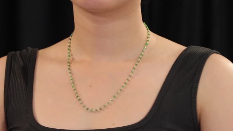 Chrome Diopside Beaded 22.00 ctw Necklace 20 Inches in Rhodium Over Sterling Silver