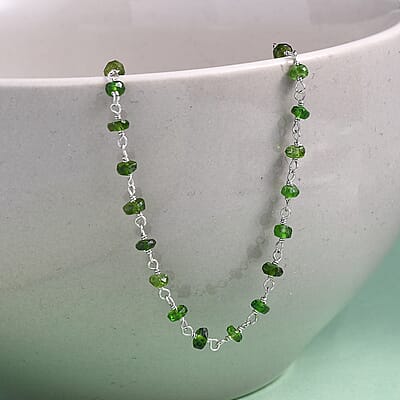 Chrome Diopside Beaded 22.00 ctw Necklace 20 Inches in Rhodium Over Sterling Silver 