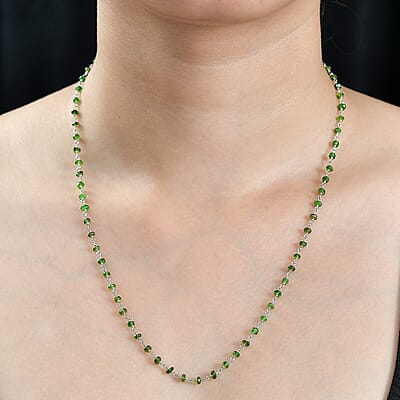 Chrome Diopside Beaded 22.00 ctw Necklace 20 Inches in Rhodium Over Sterling Silver 