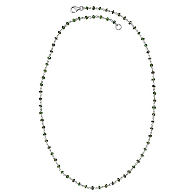 Chrome Diopside Beaded 22.00 ctw Necklace 20 Inches in Rhodium Over Sterling Silver 