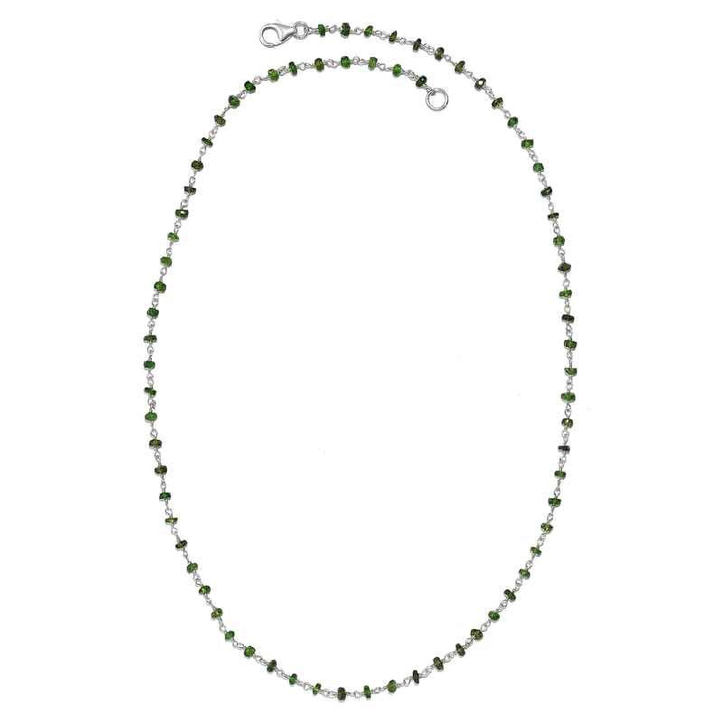 Chrome Diopside Beaded 22.00 ctw Necklace 20 Inches in Rhodium Over Sterling Silver 