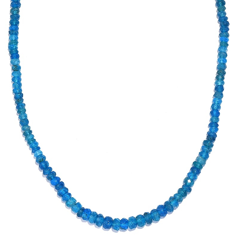 Malgache Neon Apatite Beaded 55.00 ctw Necklace 18 Inche in Rhodium Over Sterling Silver