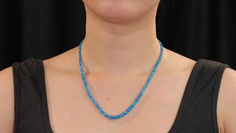 Malgache Neon Apatite Beaded 55.00 ctw Necklace 18 Inche in Rhodium Over Sterling Silver