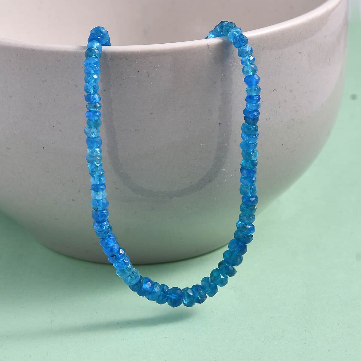 Malgache Neon Apatite Beaded 55.00 ctw Necklace 18 Inche in Rhodium Over Sterling Silver image number 1