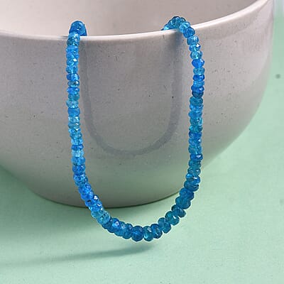 Malgache Neon Apatite Beaded 55.00 ctw Necklace 18 Inche in Rhodium Over Sterling Silver