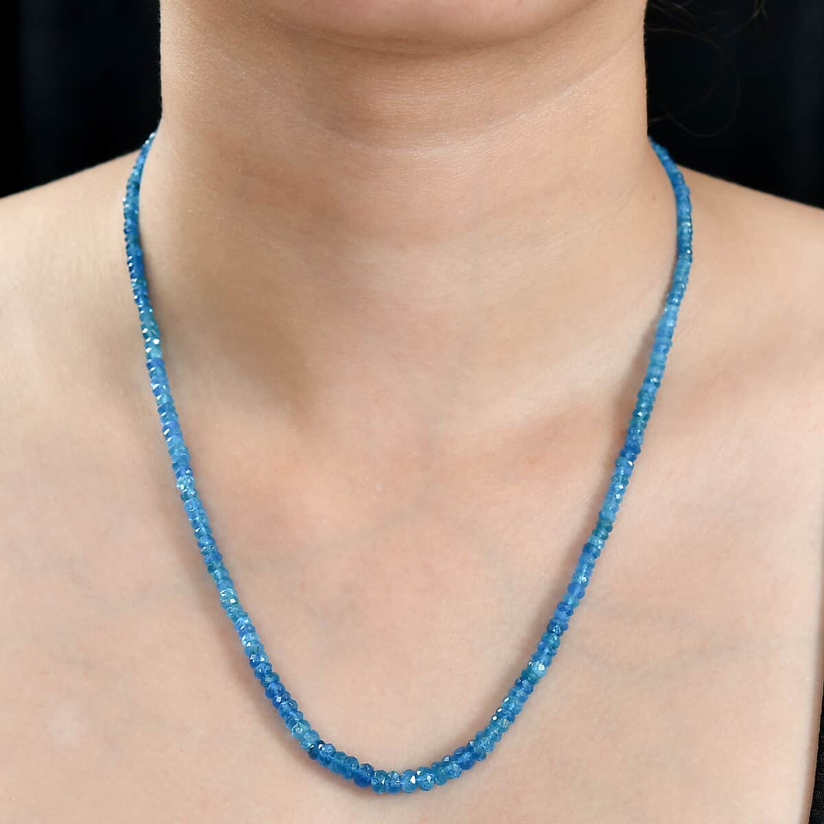 Malgache Neon Apatite Beaded 55.00 ctw Necklace 18 Inche in Rhodium Over Sterling Silver image number 2