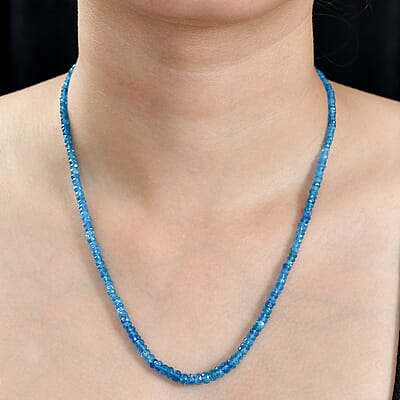 Malgache Neon Apatite Beaded 55.00 ctw Necklace 18 Inche in Rhodium Over Sterling Silver