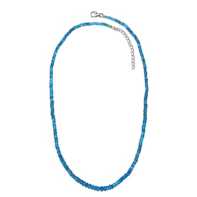 Malgache Neon Apatite Beaded 55.00 ctw Necklace 18 Inche in Rhodium Over Sterling Silver