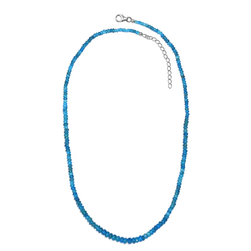 Malgache Neon Apatite Beaded 55.00 ctw Necklace 18 Inche in Rhodium Over Sterling Silver