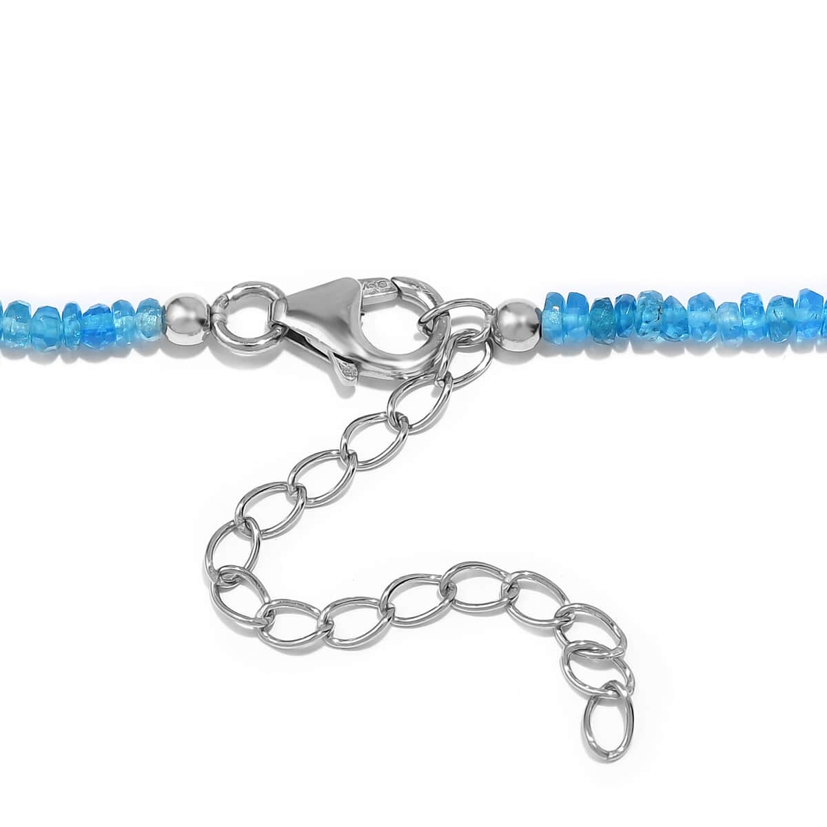 Malgache Neon Apatite Beaded 55.00 ctw Necklace 18 Inche in Rhodium Over Sterling Silver image number 4