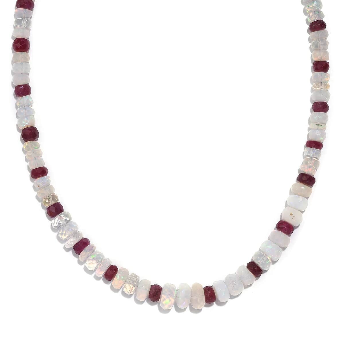 Niassa Ruby (FF) and Ethiopian Welo Opal 65.00 ctw Beaded Necklace in Rhodium Over Sterling Silver 18 Inches image number 0