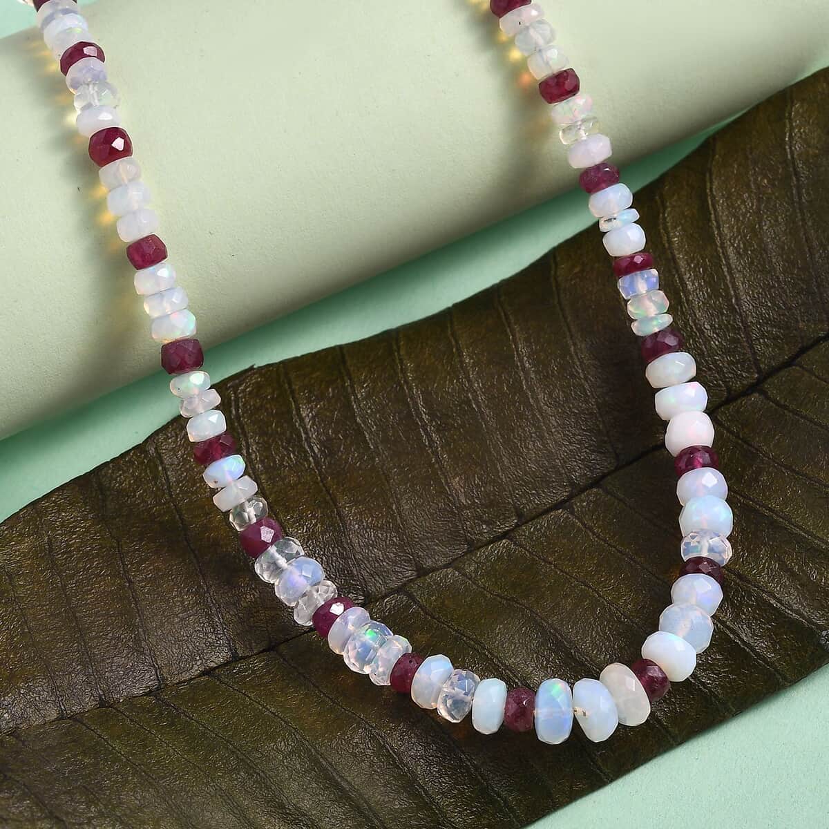 Niassa Ruby (FF) and Ethiopian Welo Opal 65.00 ctw Beaded Necklace in Rhodium Over Sterling Silver 18 Inches image number 1