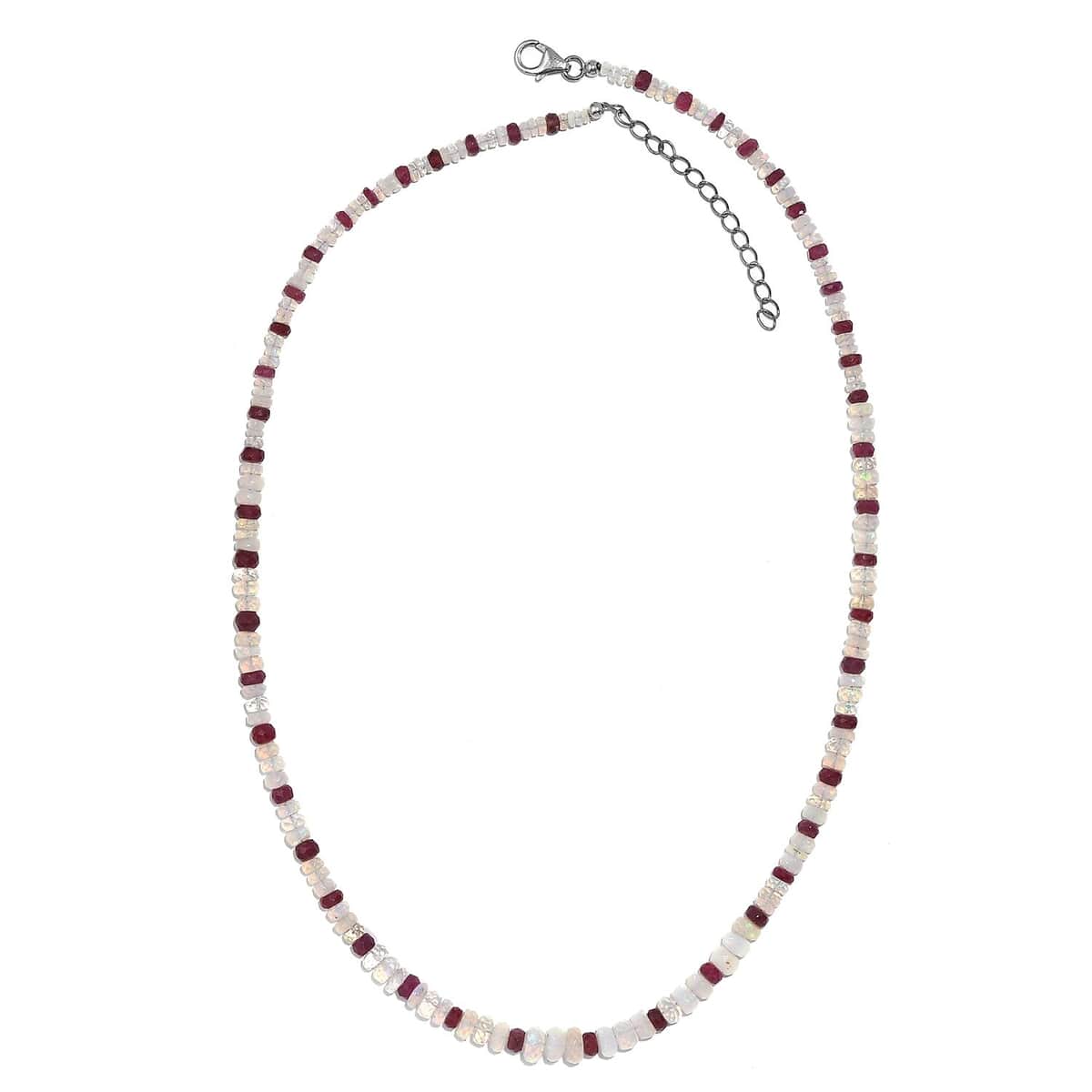 Niassa Ruby (FF) and Ethiopian Welo Opal 65.00 ctw Beaded Necklace in Rhodium Over Sterling Silver 18 Inches image number 3