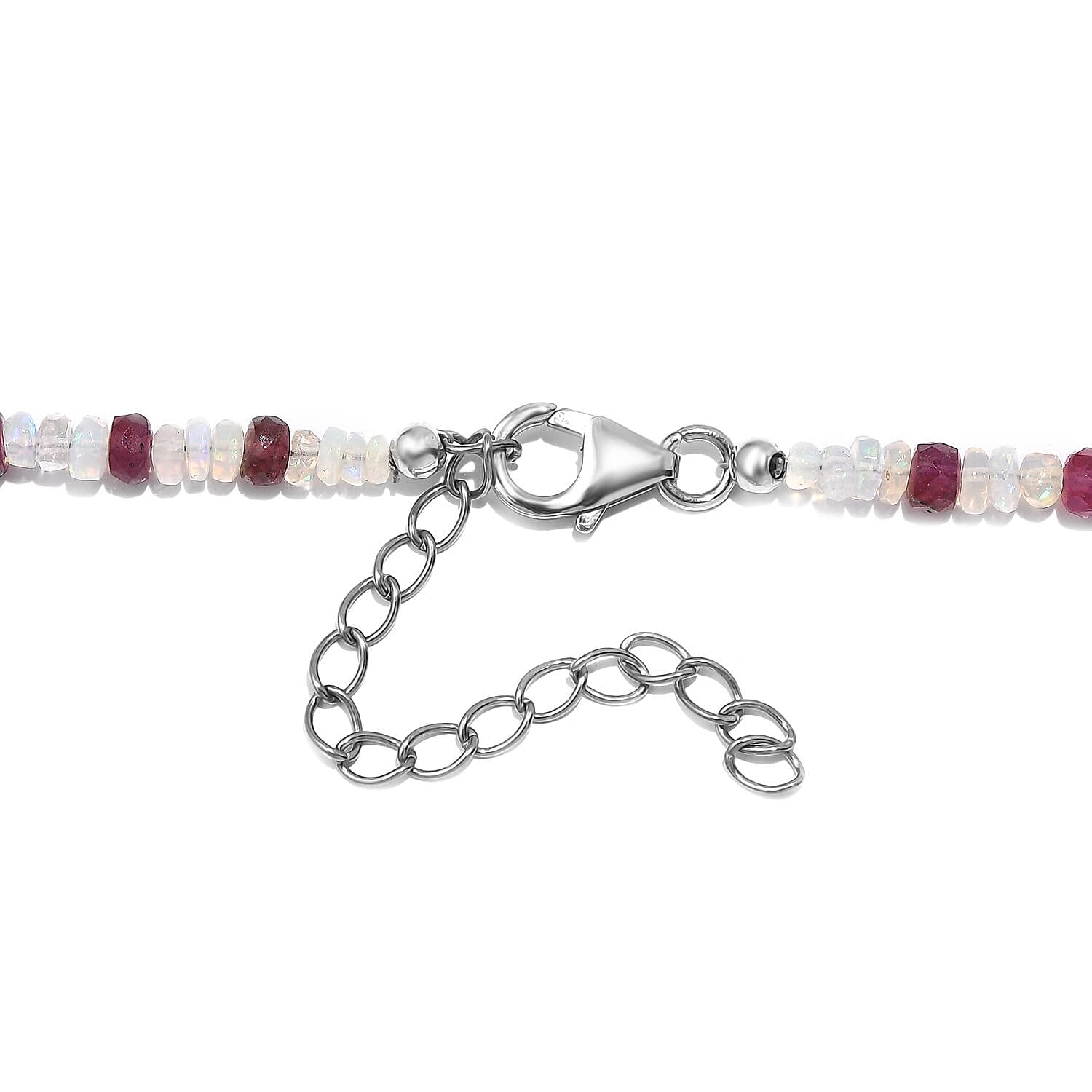 Niassa Ruby (FF) and Ethiopian Welo Opal 65.00 ctw Beaded Necklace in Rhodium Over Sterling Silver 18 Inches